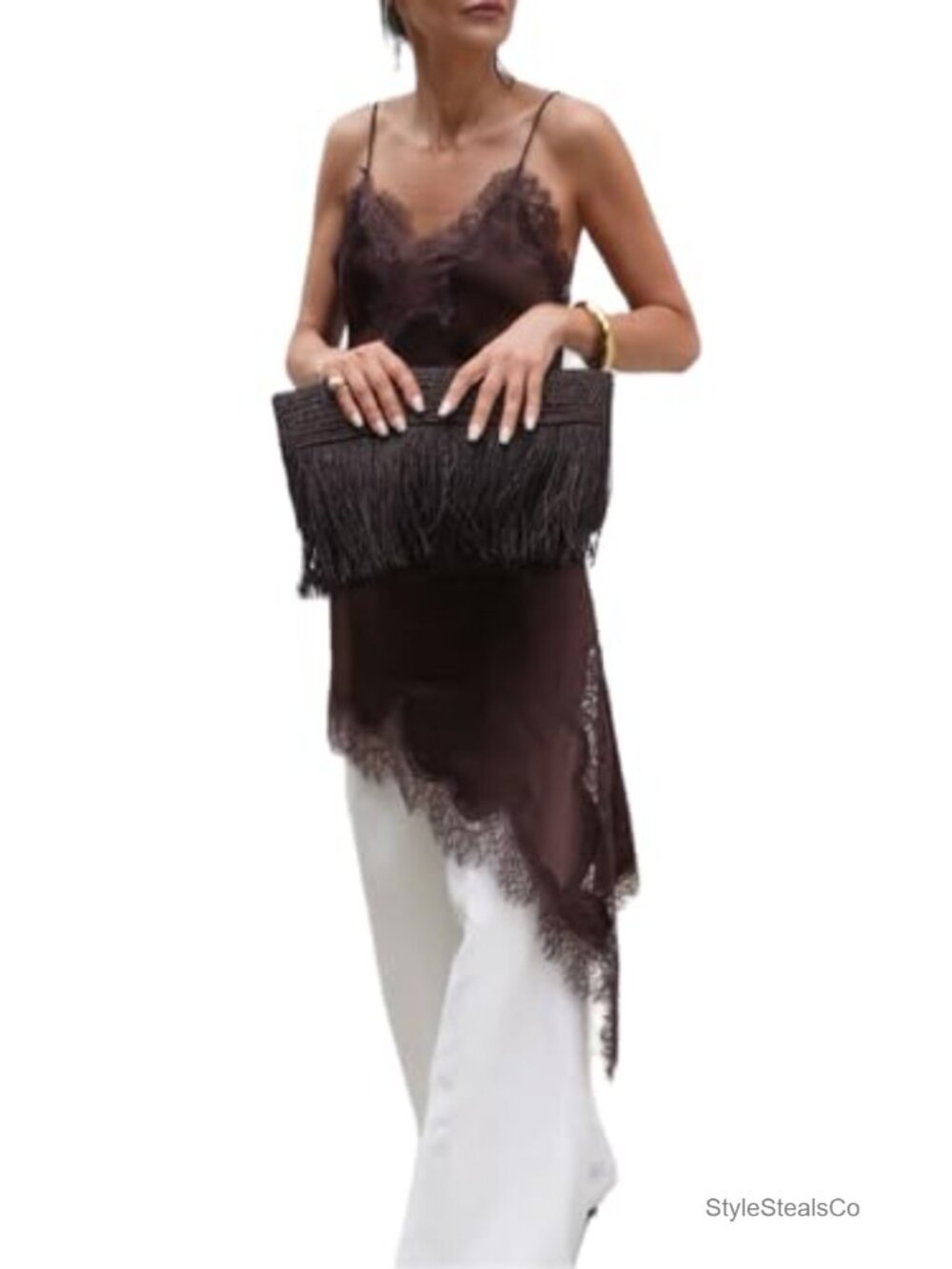 Lace Trim Satin Long Flowy Tank Top Sleeveless V-Neck Camisole Layering Top
